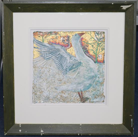 Lindsey Keir (20th C.) Goose in winter, 11.5 x 11.5in.